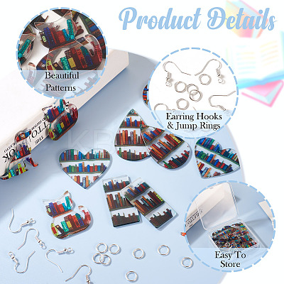 DIY Bookshelf Acrylic Dangle Earring Making Kit DIY-TA0009-66-1