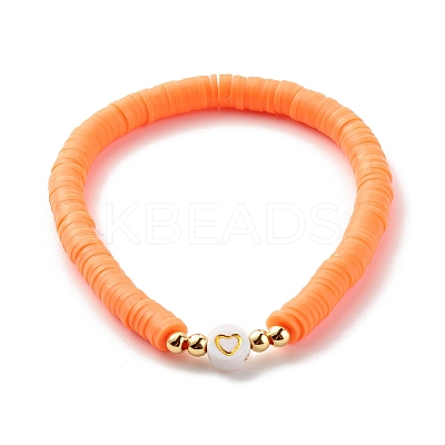 Handmade Polymer Clay Heishi Beads Stretch Bracelets Set with Heart Patter Beads for Women BJEW-JB07450-1