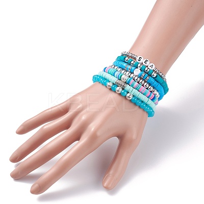 Handmade Polymer Clay Heishi Beads Stretch Bracelets Set BJEW-JB07390-1