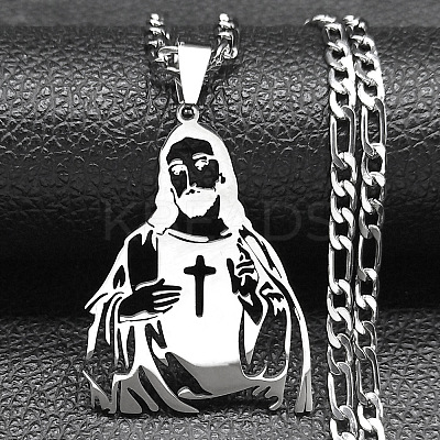 304 Stainless Steel Jesus with Cross Hollow Pendant Necklaces FS-WG1CC45-01-1