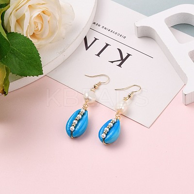 Spray Paint Cowrie Shell Dangle Earrings EJEW-JE04369-02-1