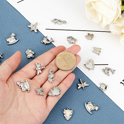 32Pcs 8 Styles 304 Stainless Steel Charms STAS-UN0021-53P-1