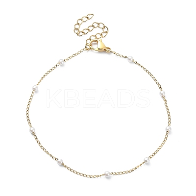 Glass Pearl Beaded Chain Anklet with Curb Chains X-AJEW-AN00542-1