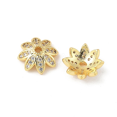 Brass Micro Pave Clear Cubic Zirconia Bead Caps KK-V015-21G-01-1