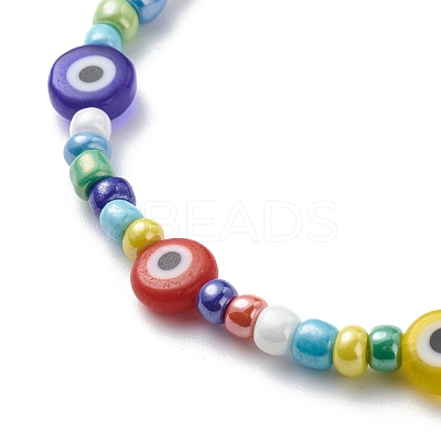 Lampwork Evil Eye & Glass Seed Beaded Necklace Stretch Bracelet SJEW-JS01246-1