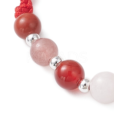 Natural White Moonstone & Red Jasper & Natural Carnelian & Dyed Strawberry Quartz Round Beads Braided Bead Bracelets for Women BJEW-JB12917-07-1