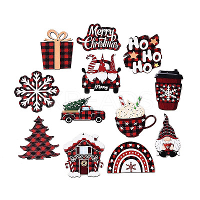 12Pcs Christmas UV Single Face Printed Wood Pendant Decorations WOOD-N020-28-1