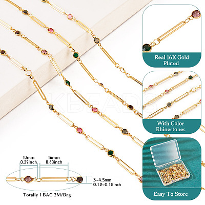 1 Bag Real 16K Gold Plated Brass Oval & Flat Round Glass Link Chains CHC-TA0001-22-1