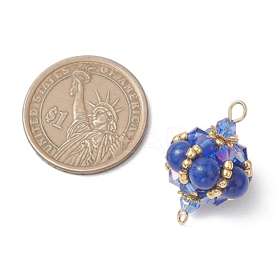 Dyed Natural Yellow Jade Round and Glass Seed Beaded Lantern Links Connector Charms PALLOY-MZ01176-04-1