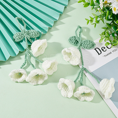 2Pcs Crochet Lily of The Valley Polyester Car Hanging Pendant HJEW-FG0001-14A-1