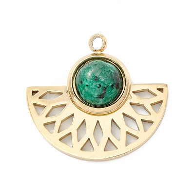 Ion Plating(IP) 304 Stainless Steel Pendants with Synthetic Sesame Jasper Cabochon X-STAS-K237-08G-02-1