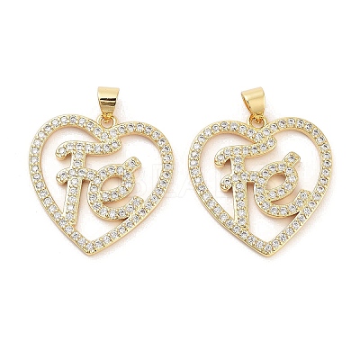 Rack Plating Brass Micro Pave Clear Cubic Zirconia Pendants KK-Z064-20G-1