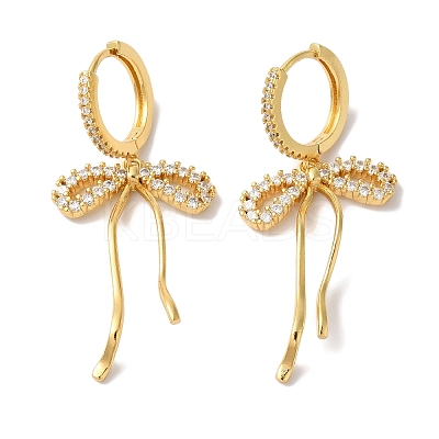 Bowknot Brass Micro Pave Clear Cubic Zirconia Hoop Earrings for Women LS-EJEW-A110-03G-1