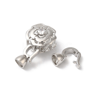 Rack Plating Brass Micro Pave Clear Cubic Zirconia Fold Over Clasps KK-A222-07P-1