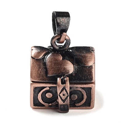 Carved Cuboid Rack Plating Brass Prayer Box Pendants KK-L101-16R-NF-1