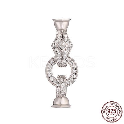 Rhodium Plated 925 Sterling Silver Micro Pave Clear Cubic Zirconia Fold Over Clasps STER-K176-15P-1