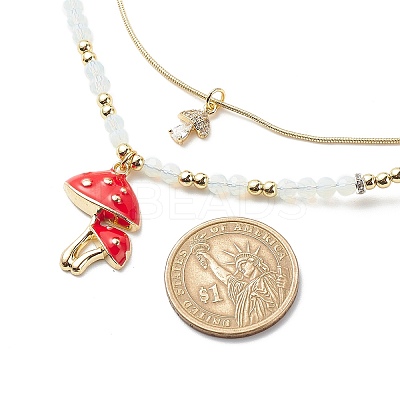 2Pcs 2 Style Alloy Enamel Mushroom Pendant Necklaces Set NJEW-JN04095-1