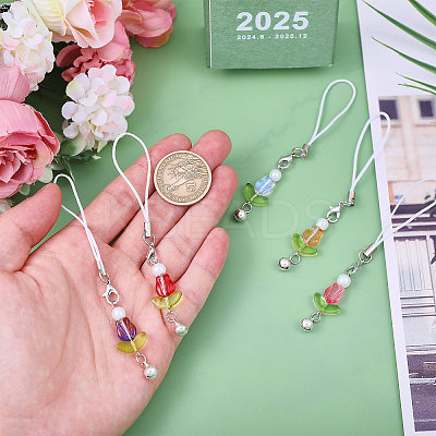 5Pcs Lampwork & Glass Pearl Mobile Straps HJEW-CA00042-1