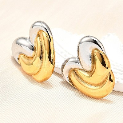 304 Stainless Steel Two-tone Stud Earrings for Women EJEW-R023-01GP-01-1