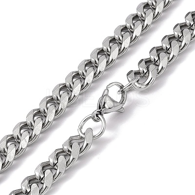 Non-Tarnish 201 Stainless Steel Cuban Link Chain Necklace with 304 Stainless Steel Clasps for Men Women NJEW-M194-01C-P-1