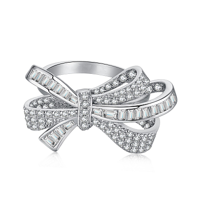 Rhodium Plated 925 Sterling Silver Micro Pave Clear Cubic Zirconia Finger Ring for Women RJEW-F150-14B-P-1