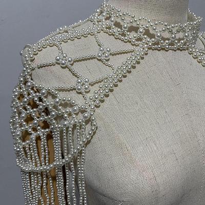 Plastic Imitation Pearl Round Beaded Tassel Bridal Shoulder Arm Chains FS-WGD7178-01-1