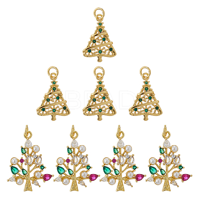 8Pcs 2 Styles Brass with Cubic Zirconia Pendants KK-FH0008-18-1