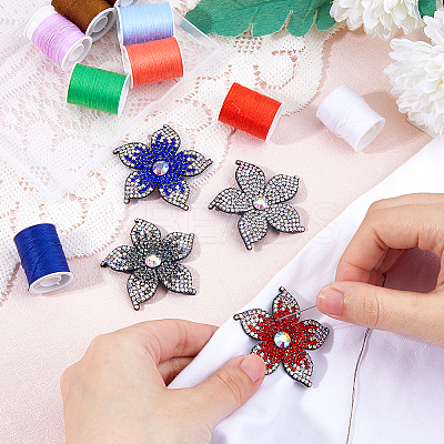 4Pcs 4 Styles Flower Imitation Leather & Rhinestone Ornament Accessories DIY-FH0007-09-1