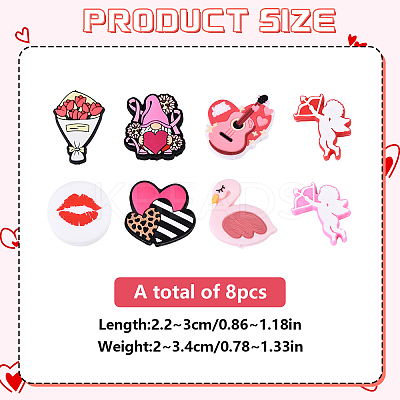 8Pcs 8 Styles Valentine's Day Silicone Focal Beads SIL-YW0001-64-1