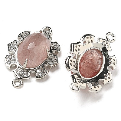 Natural Strawberry Quartz Faceted Oval Connector Charms G-G181-06P-05-1