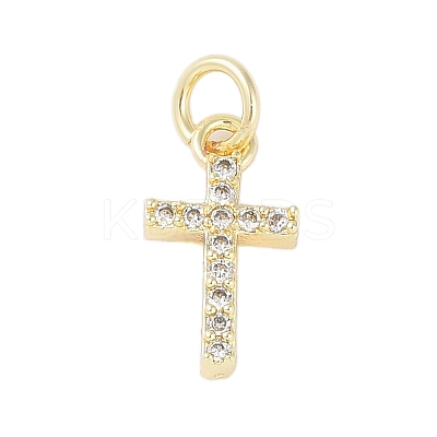 Rack Plating Brass Micro Pave Clear Cubic Zirconia Pendants KK-Z060-04G-01-1