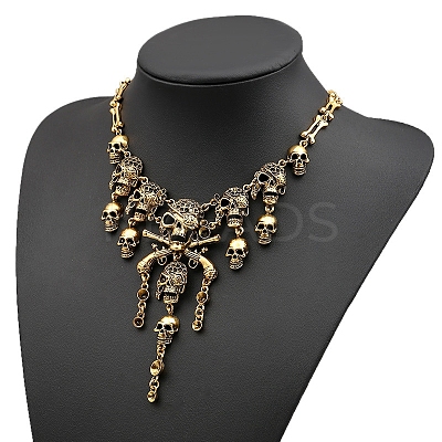 Halloween Themed Pirate Skull Alloy Bib Necklace for Women HAWE-PW0001-215AG-1