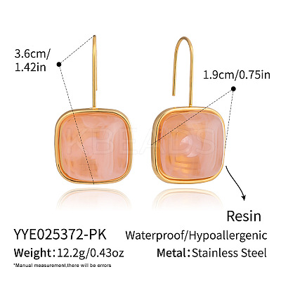 304 Stainless Steel Resin Square Dangle Earrings NU9861-2-1