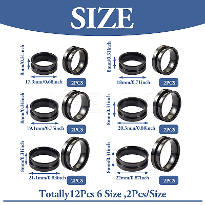 12Pcs 6 Size 201 Stainless Steel Grooved Finger Ring Settings STAS-TA0002-15B-1