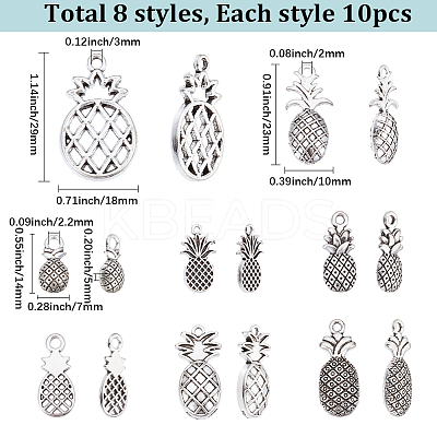 80Pcs 8 Styles Tibetan Style Alloy Charms TIBEP-SC0003-25-1