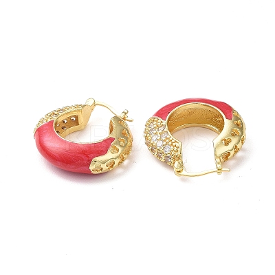Enamel Hoop Earrings with Clear Cubic Zirconia EJEW-F306-09G-1
