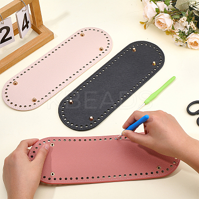 3Pcs 3 Colors Oval PU Leahter Knitting Crochet Bags Bottom AJEW-CL0001-77-1