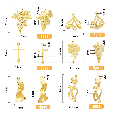 48Pcs 6 Style Brass Pendants KK-FH0005-49-1
