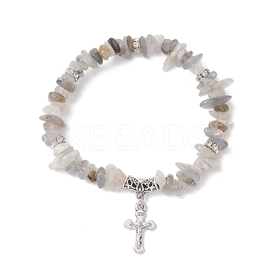 Natural Labradorite Chip Beaded Stretch Bracelets BJEW-JB12316-01-1