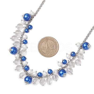 Round Glass Beaded Bib 304 Stainless Steel Rolo Chain Necklaces NJEW-JN05359-01-1