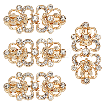 4Pcs Flower Alloy & Glass Cardigan Clips AJEW-PH0006-66G-1