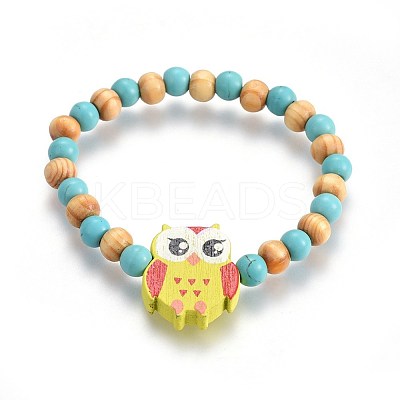 Wood Beads Kids Stretch Bracelets BJEW-JB04129-02-1