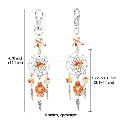 10Pcs 5 Styles Starfish Turtle Synthetic Turquoise & Alloy Pendant Decoration HJEW-FZ00041-1