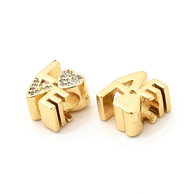 Brass Micro Pave Clear Cubic Zirconia European Beads X-KK-P344-03G-1