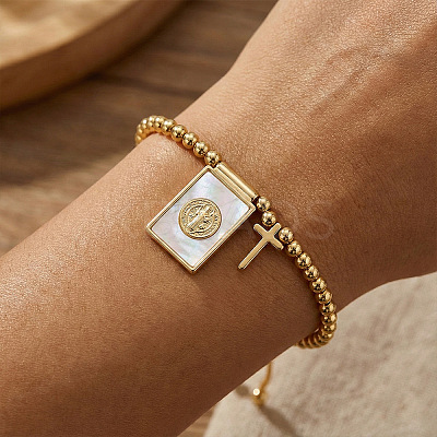 Adjustable Brass & Natural Shell Charm Bracelets MV3027-1