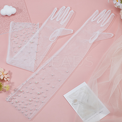 1 Pair Tulle Long Gloves for Wedding Bride Supplies AJEW-ME0001-73-1