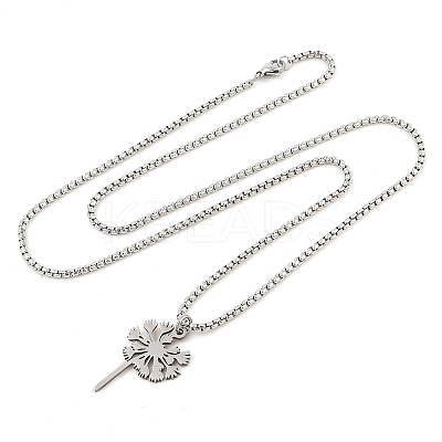 201 Stainless Steel Laser Cut Dandelion Pendant Box Chain Necklaces for Women NJEW-Q004-07P-1