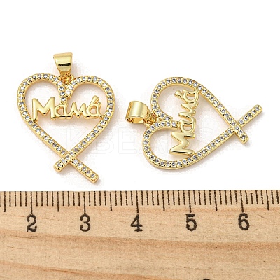 Mother's Day Theme Rack Plating Brass Micro Pave Cubic Zirconia Pendants KK-F869-19G-02-1