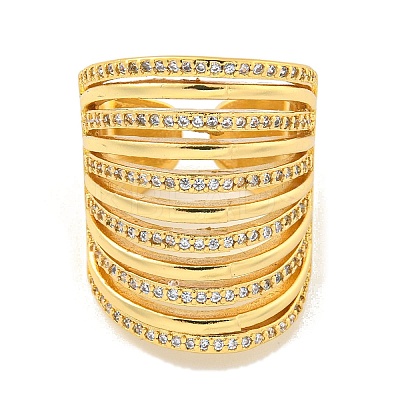Brass Micro Pave Clear Cubic Zirconia Open Cuff Ring LS-RJEW-M173-07A-G-1