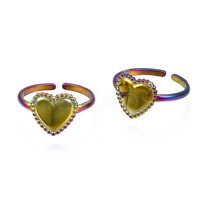 304 Stainless Steel Heart Cuff Ring RJEW-N038-108-1